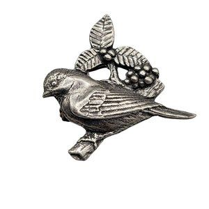Birds and Blooms Brooch Pewter Dated 2002 Safety Clasp